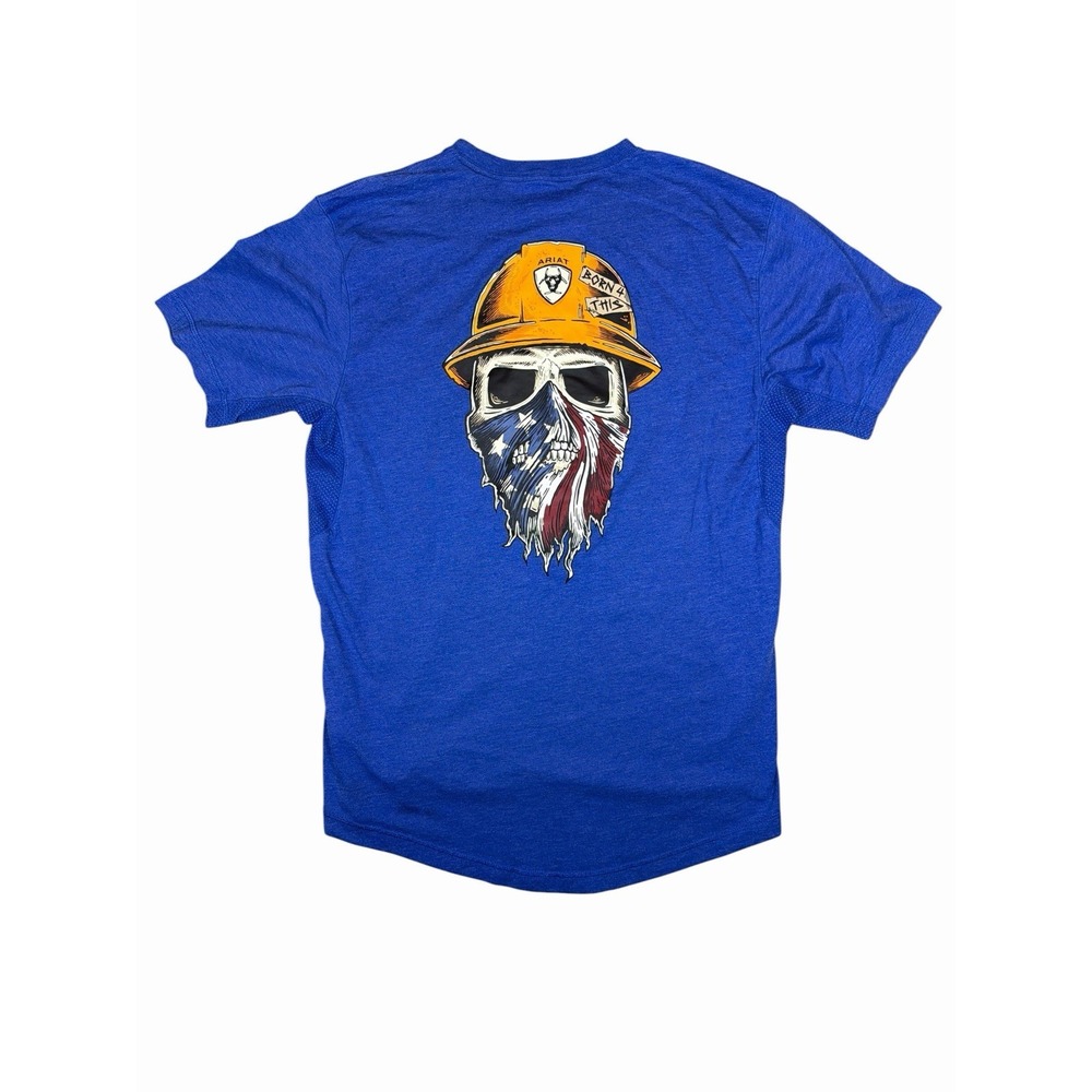 Ariat Rebar Men Workman Born For This Blue Graphic Print T-Shirt Large USA Skull